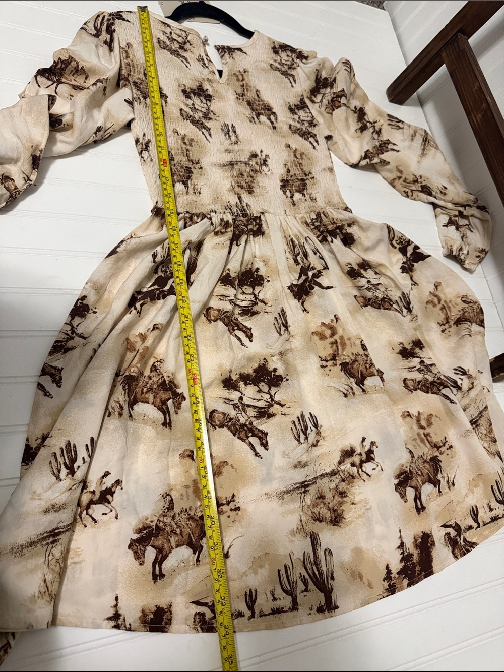 Wrangler Retro Horses Conversational Print Long Sleeve Smocked Mini Dress - Picture 6 of 8